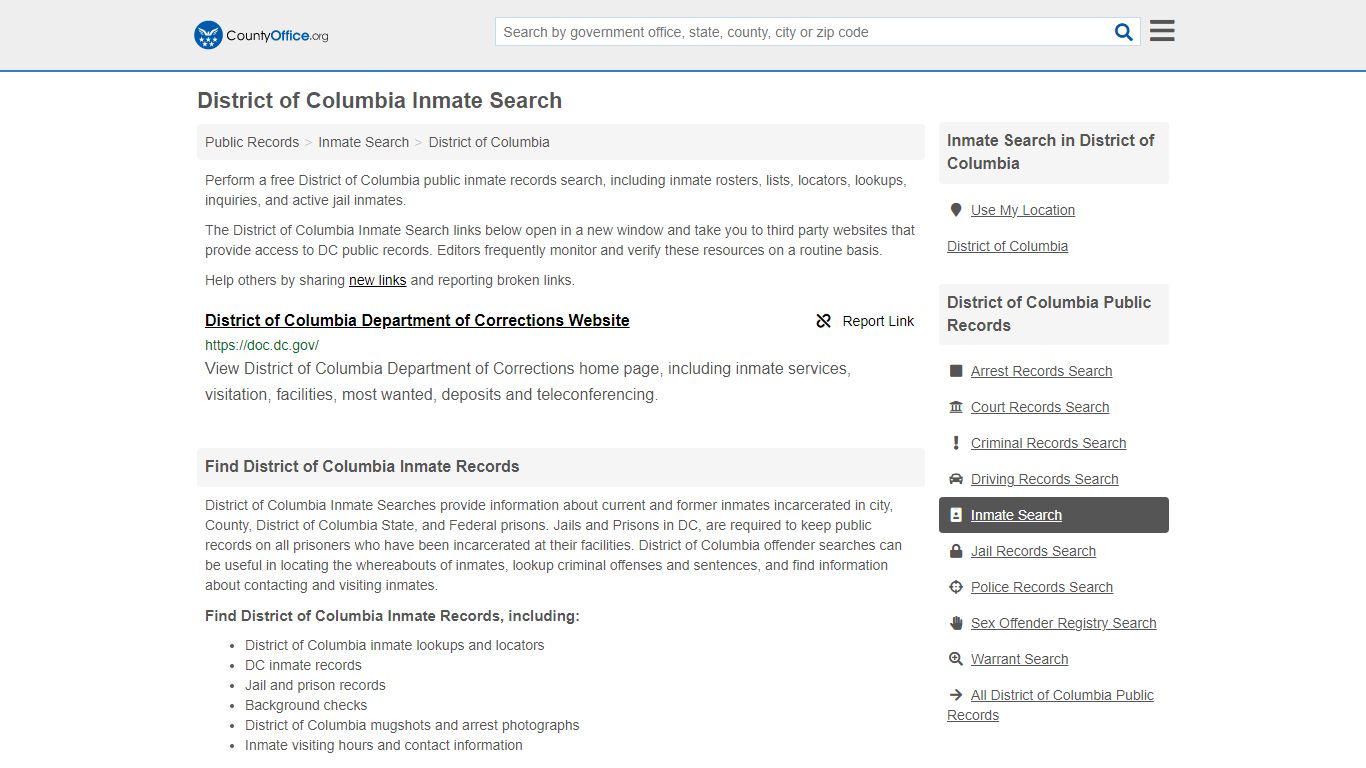 District of Columbia Inmate Search - County Office